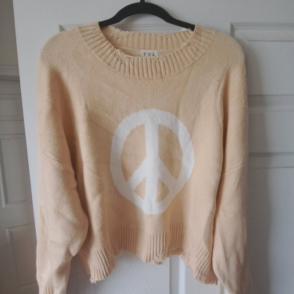 POL GARMENT TATTERED BUTTERCREAM SWEATER